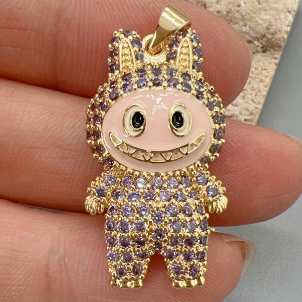 Gold And Purple Labubu Pendant Necklace
